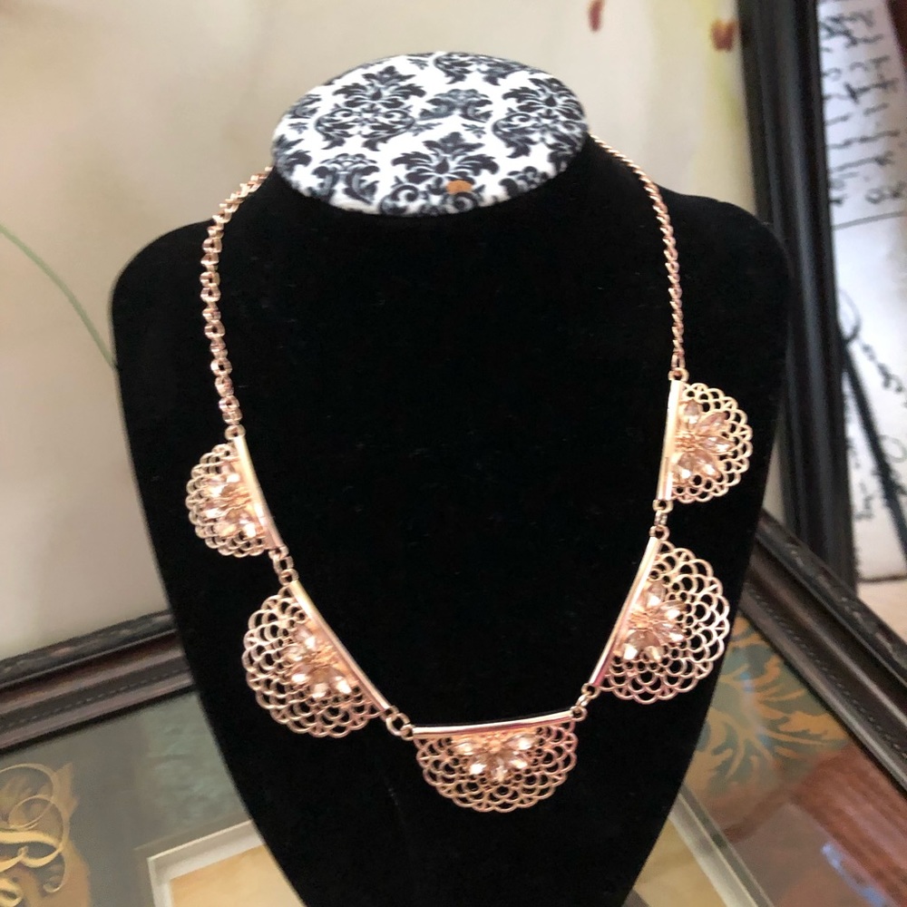 Rose Gold Tone five Disc Necklace with stone